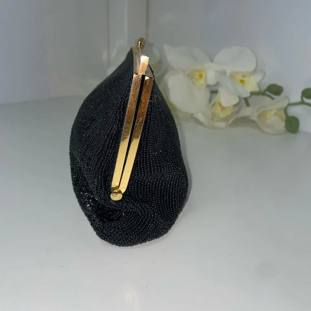 Walborg Black Beaded Clutch with Gold Accents